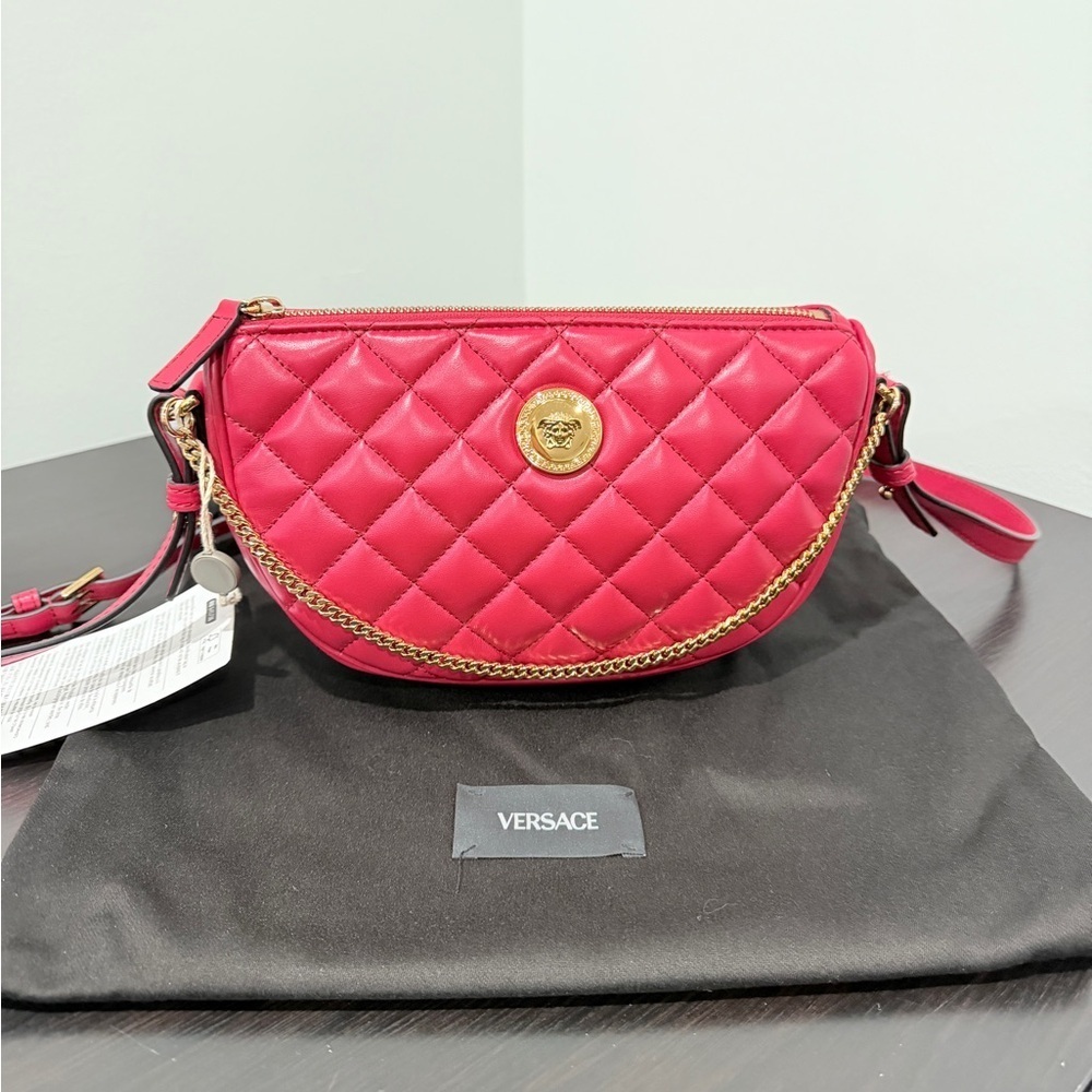 Versace Quilted Medusa Half Moon Crossbody Leather Bag NEW
